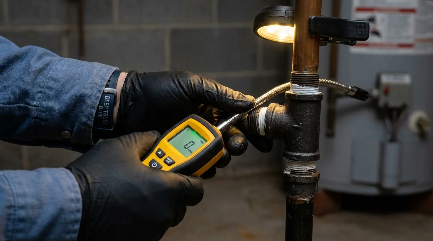 Gas leak detection with electronic sniffer by Johns Plumbing LLC in Afton