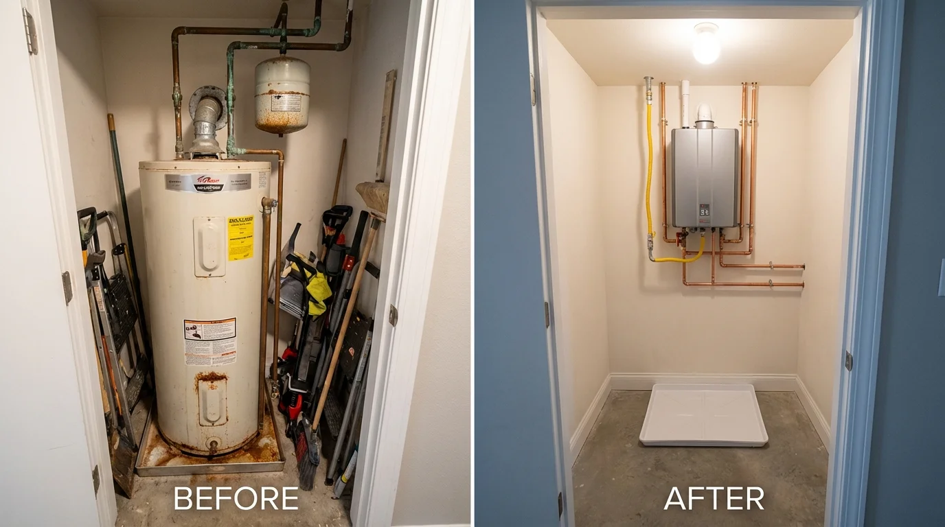 Tank water heater versus wall-mounted tankless unit comparison for Afton, OK homeowners
