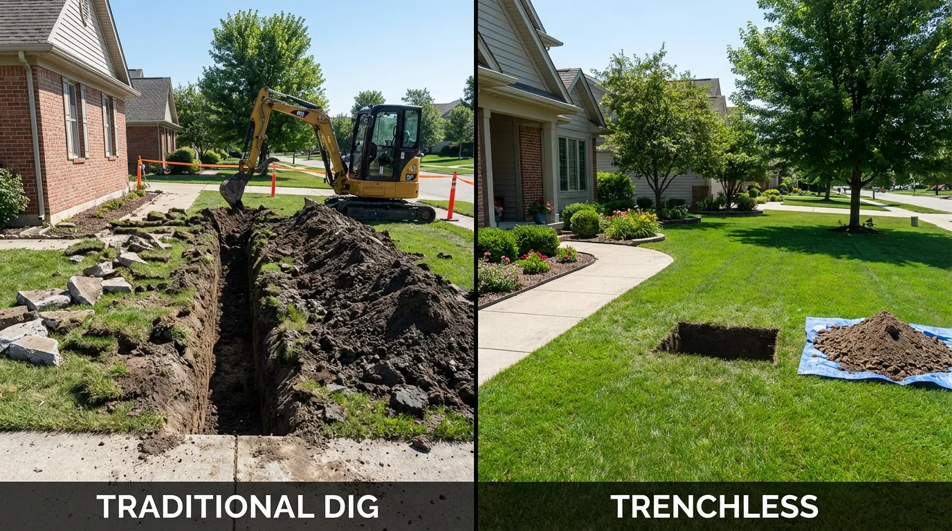Trenchless sewer repair with minimal yard damage versus traditional excavation in Afton, OK